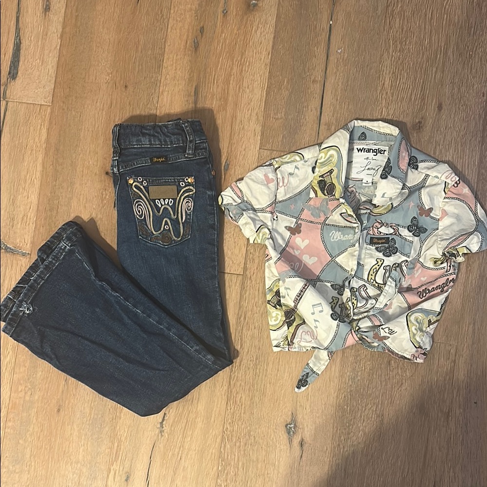 Wrangler Kids Patterned Shirt and Dark Jeans Set